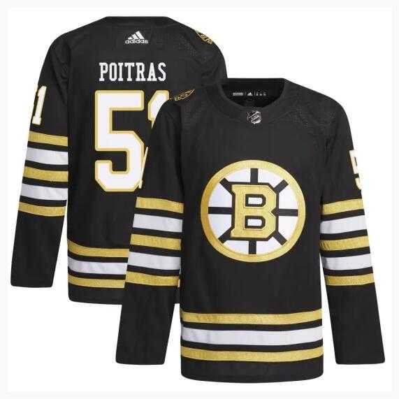 Men%27s Boston Bruins #51 Matthew Poitras Black 100th Anniversary Stitched Jersey Dzhi->nba shorts->NBA Jersey